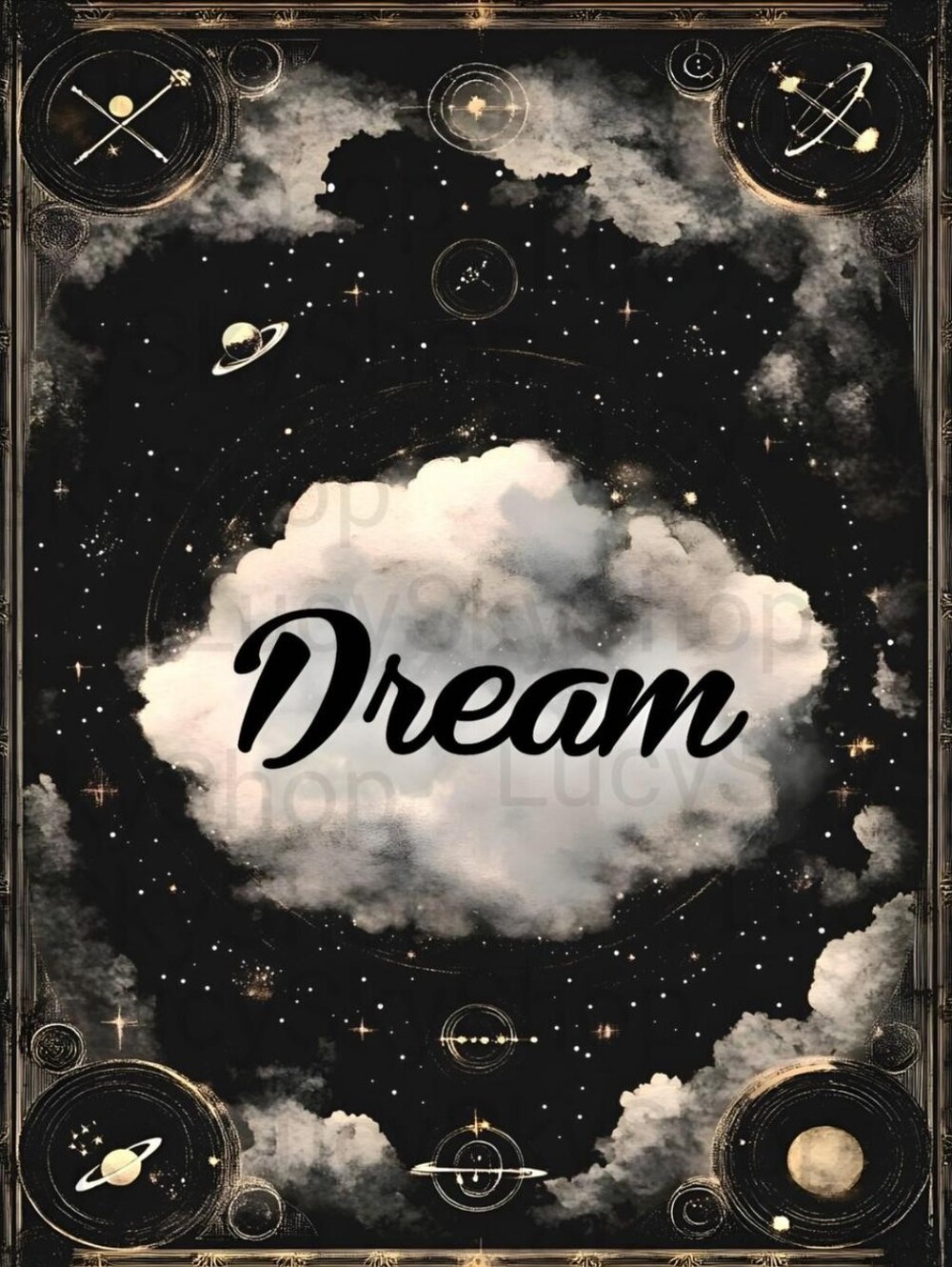 Dream Cloudy Sky Black Celestial Science Nature Moon Star Inspirational Art